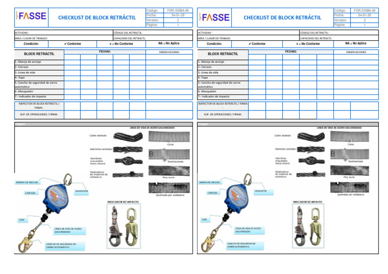 8 FOR SSMA 008 CHECKLIST Block Retractil | PDF