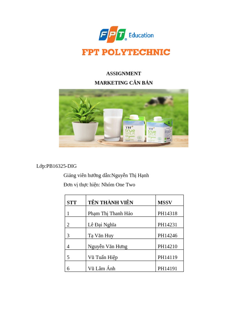 Tiểu luận Marketing căn bản Chính sách Marketing của TH True Milk | PDF