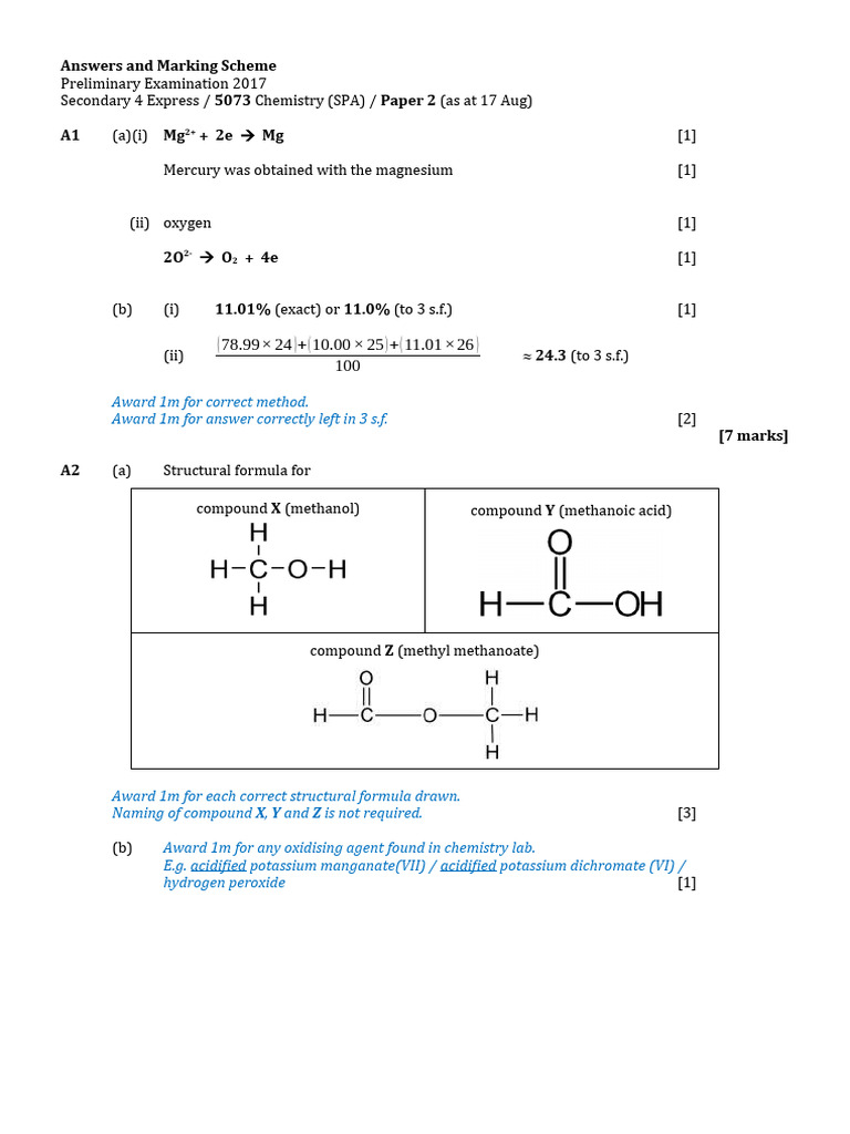 5073 Prelim P2 Mark Scheme | PDF | Ion | Chemical Reactions