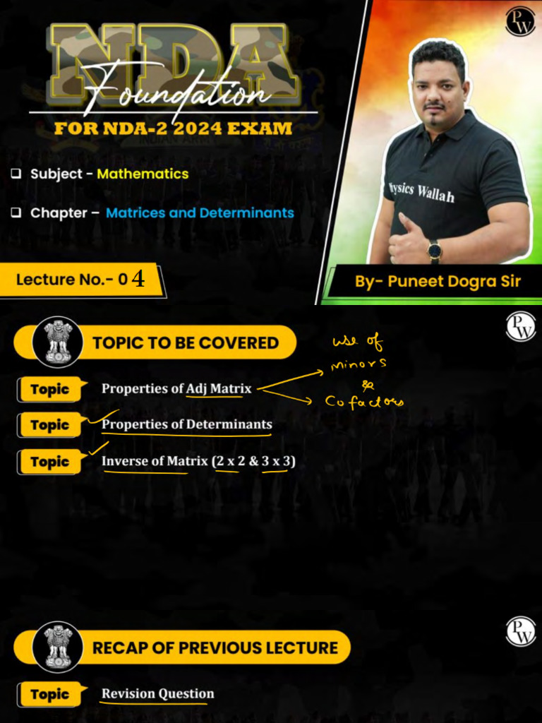 Matrices and Determinants 04 - Class Notes - (NDA Foundation) | PDF
