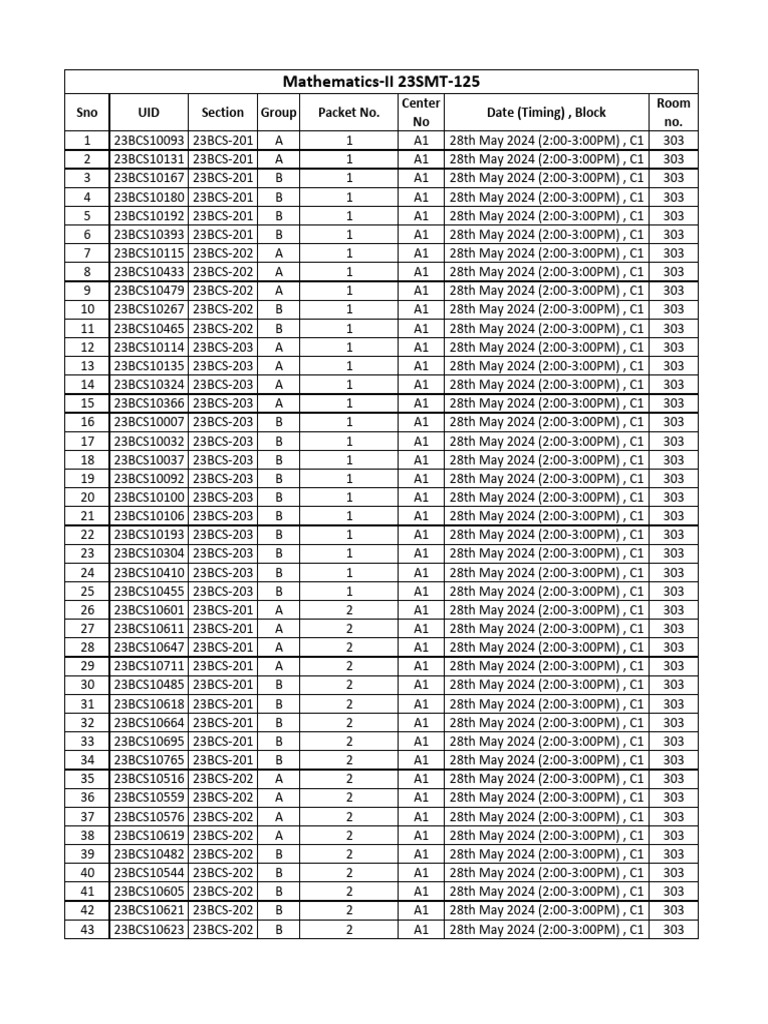 23BCS Exam Schedule May 2024 | PDF