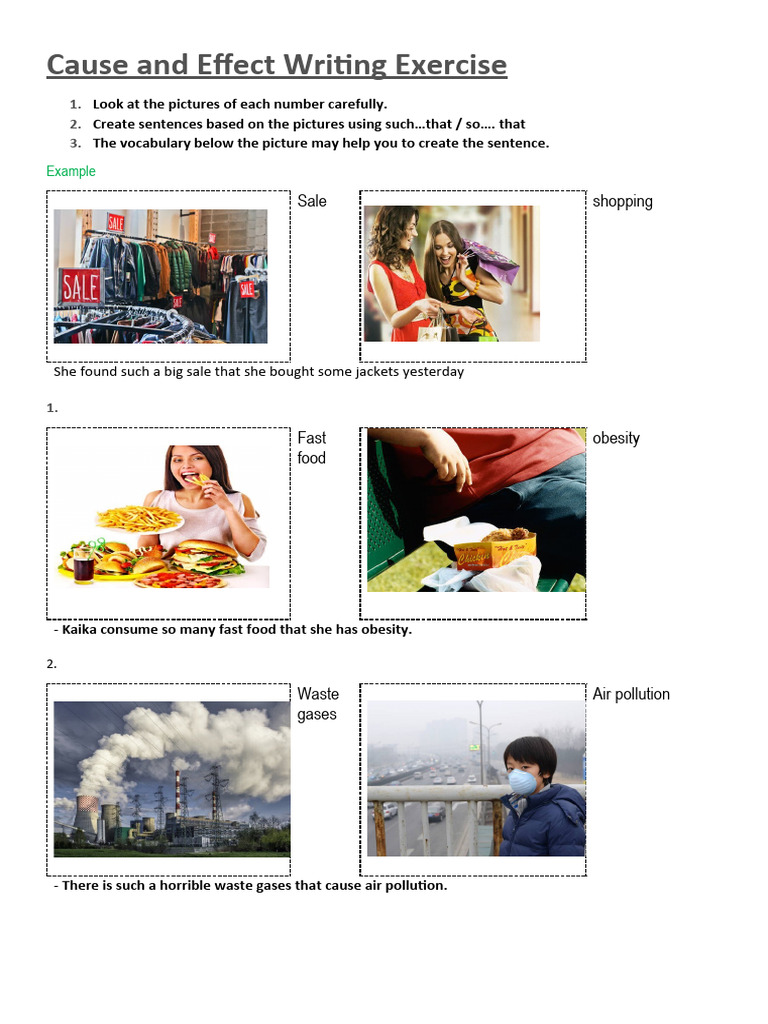 Cause and Effect Sentence Practice | PDF | Environmental Issues | Pollution
