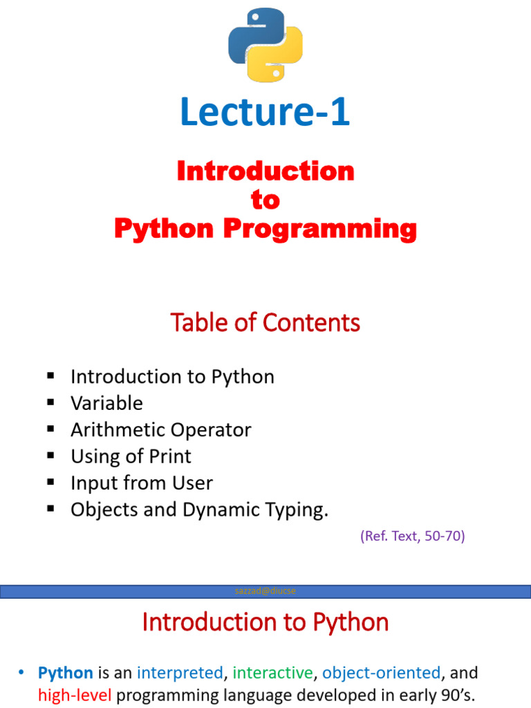 Lecture 1 - Introduction To Python | Download Free PDF | Python ...