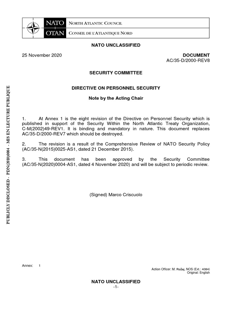 NATO Personnel Security Directive Revision | PDF | Classified ...