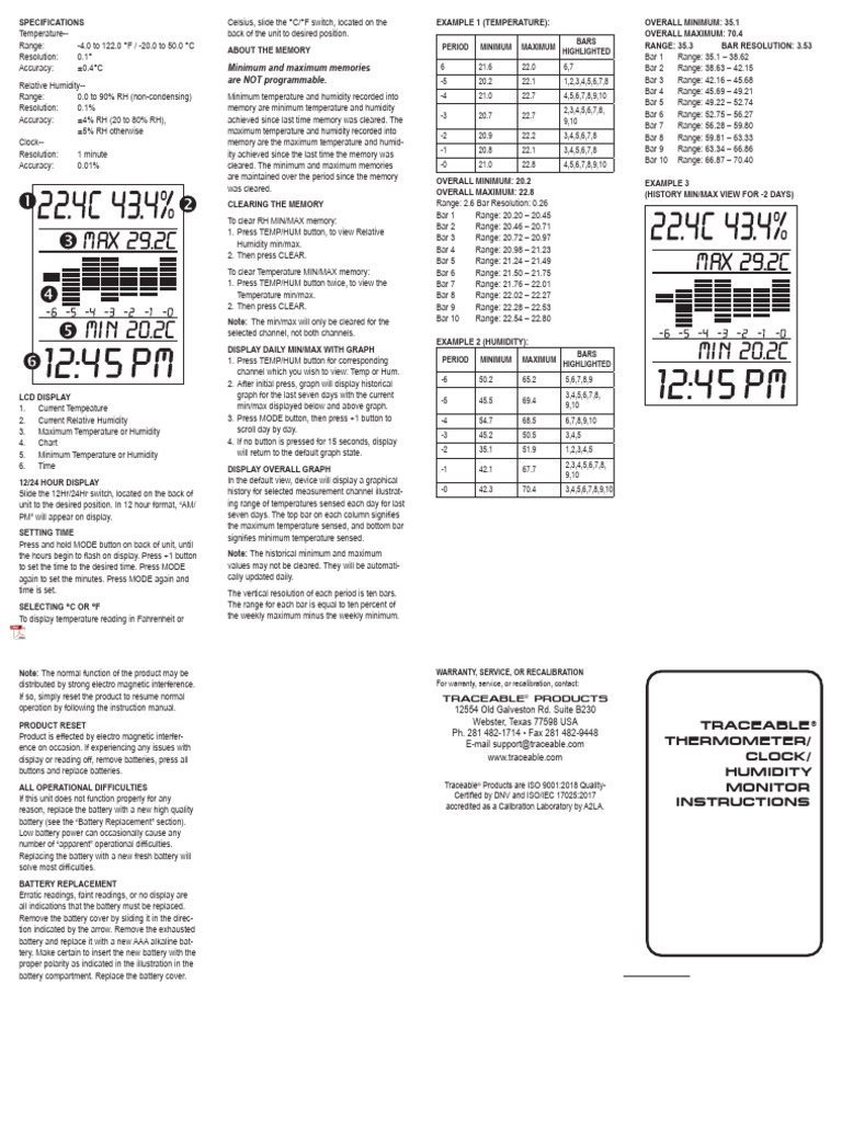 Traceable Thermometer Operation Manual | PDF | Humidity | Temperature
