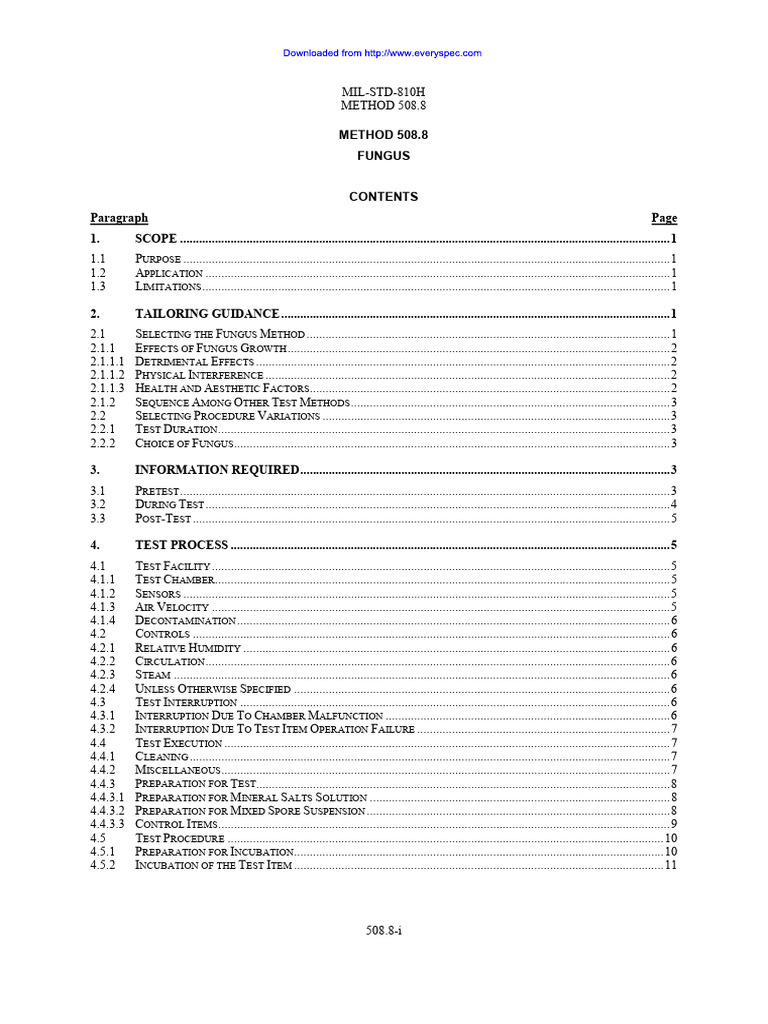 MIL-STD-810H Method 508.8: Fungus Testing | PDF | Fungus | Humidity