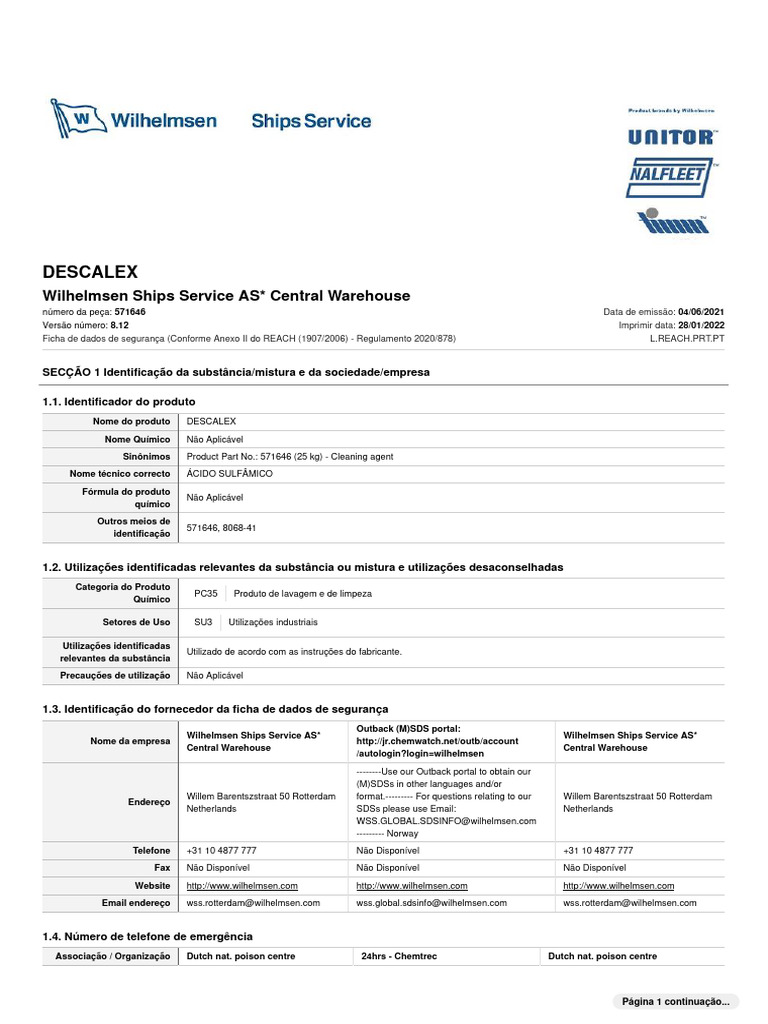 Ficha de Dados de Segurança do Descalex | PDF | Queimadura | Doença de ...