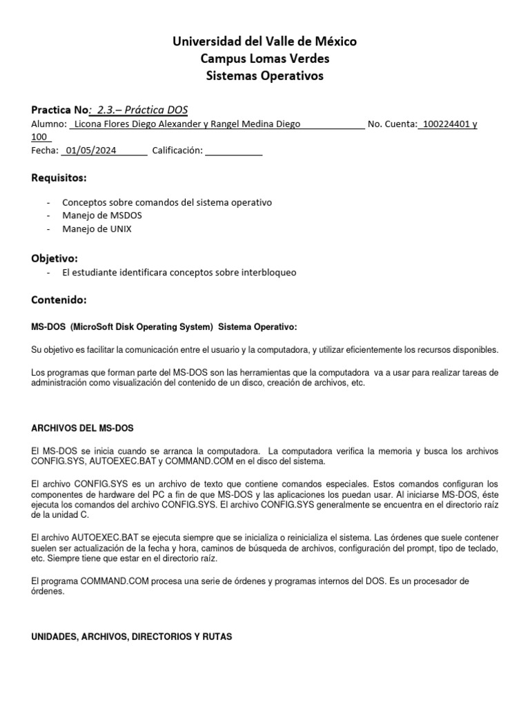 Guía de Comandos MS-DOS y UNIX | PDF | Archivo de computadora ...