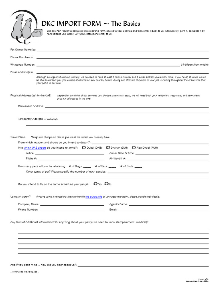 DKC Pet Import Form Instructions | PDF | United Arab Emirates | Pet