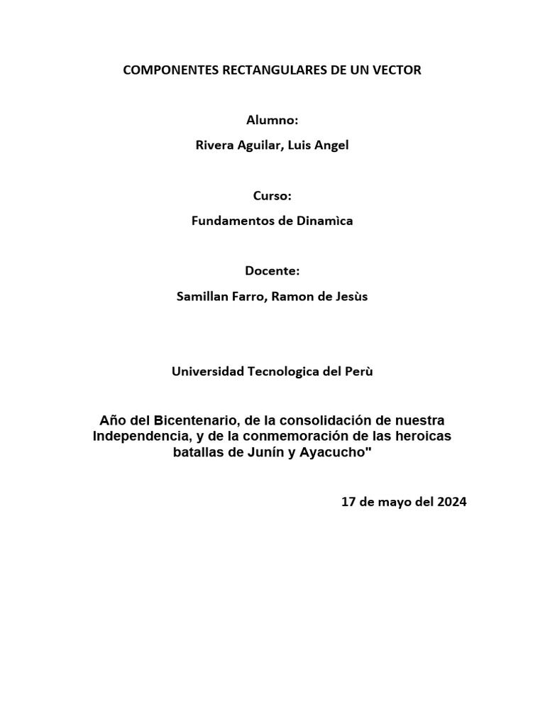COMPONENTES RECTANGULARES DE UN VECTOR | PDF | Sistema de coordenadas ...