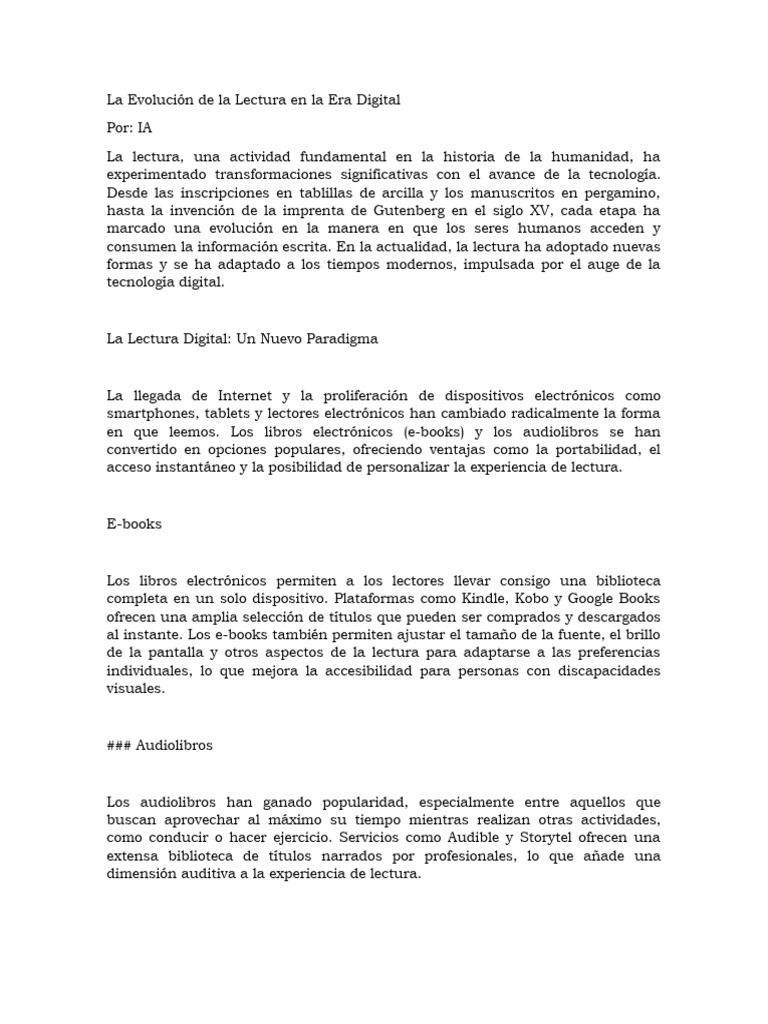 La Evolución de la Lectura en la Era Digital | PDF | Realidad virtual ...
