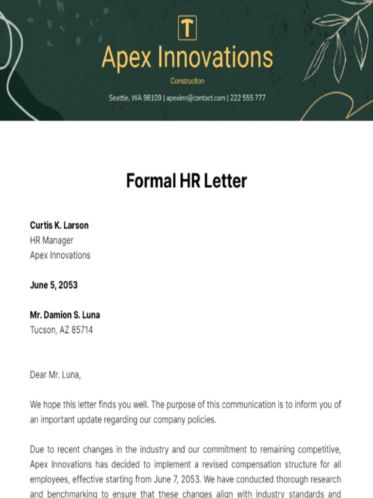 Formal HR Letter Template Edit Online | PDF