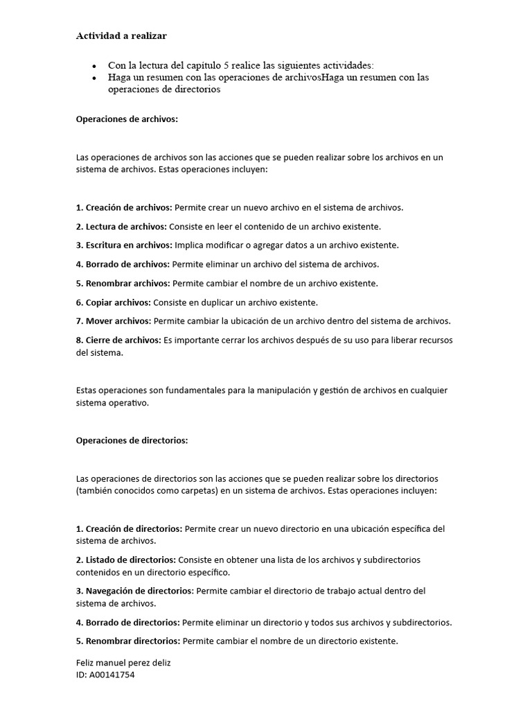 Feliz Manuel Perez Unidad 5 Actividad 2 Operaciones De Archivos Y