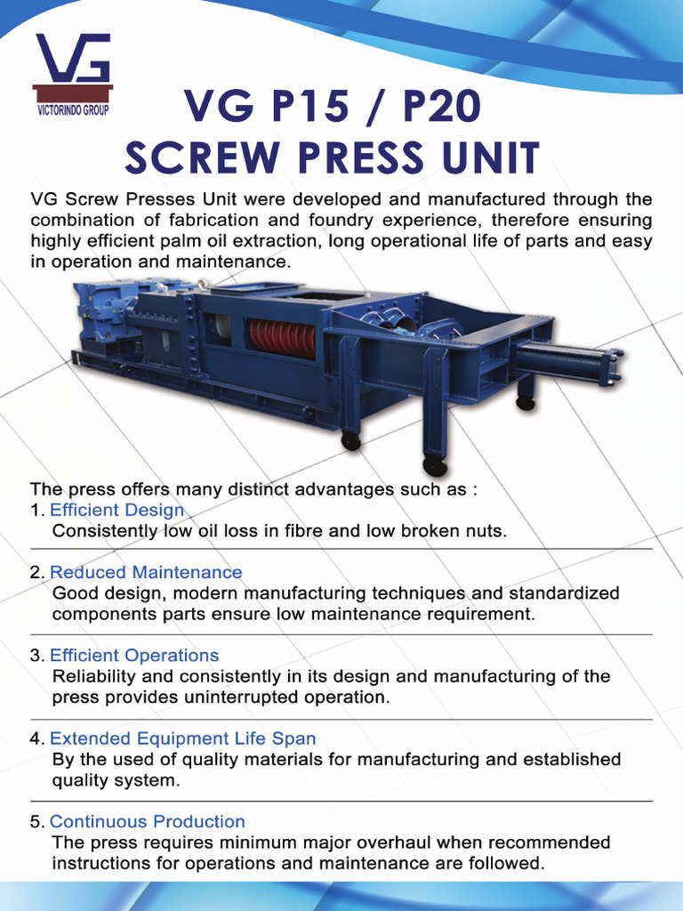 VG Screw Press Machine Brochure | PDF
