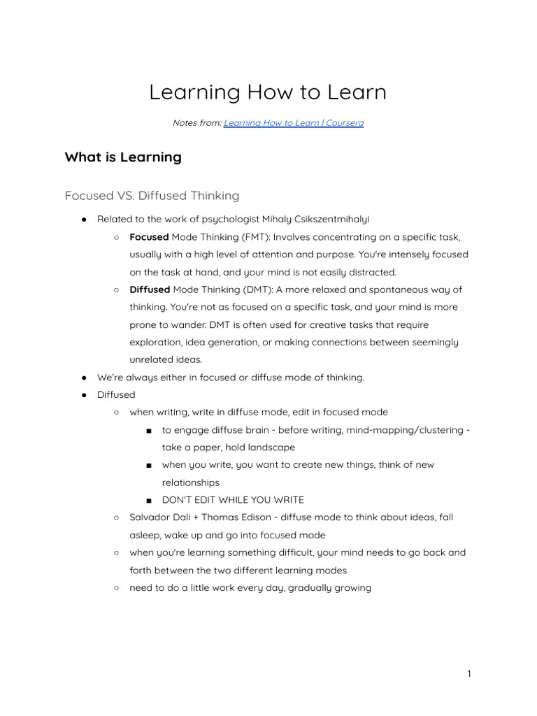 Learning How to Learn: Key Insights | PDF | Memory | Long Term Memory