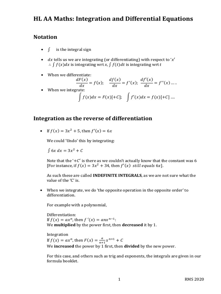 HL AA Integration and Diff Equations RMS | PDF | Integral | Function ...
