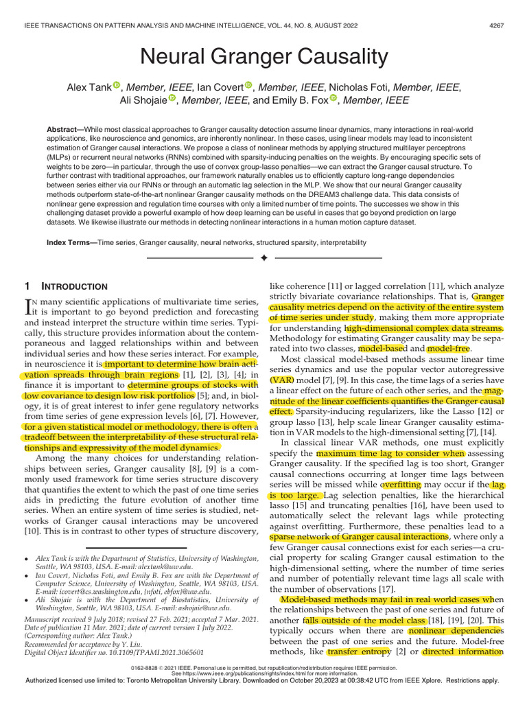 1 - Neural Granger Causality | PDF | Time Series | Artificial Neural ...