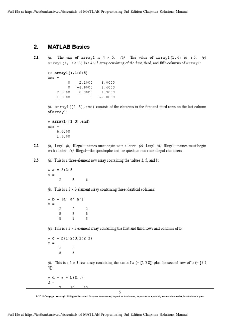 Essentials Of Matlab Programming