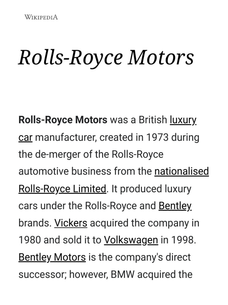 Rolls Royce Motors Wikipedia Pdf Car Motor Vehicle