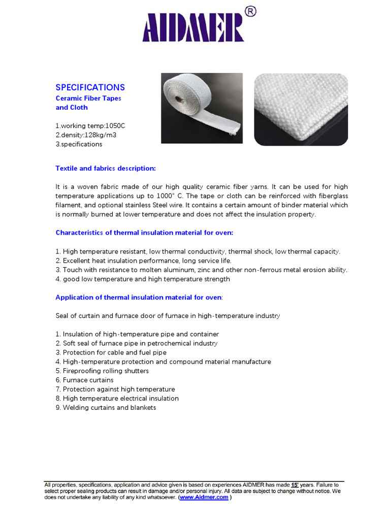 AIDMER CERAMIC FIBER DATA SHEET PDF