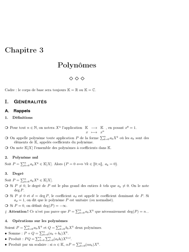 Introduction aux polynômes et leurs propriétés | PDF | Polynôme ...