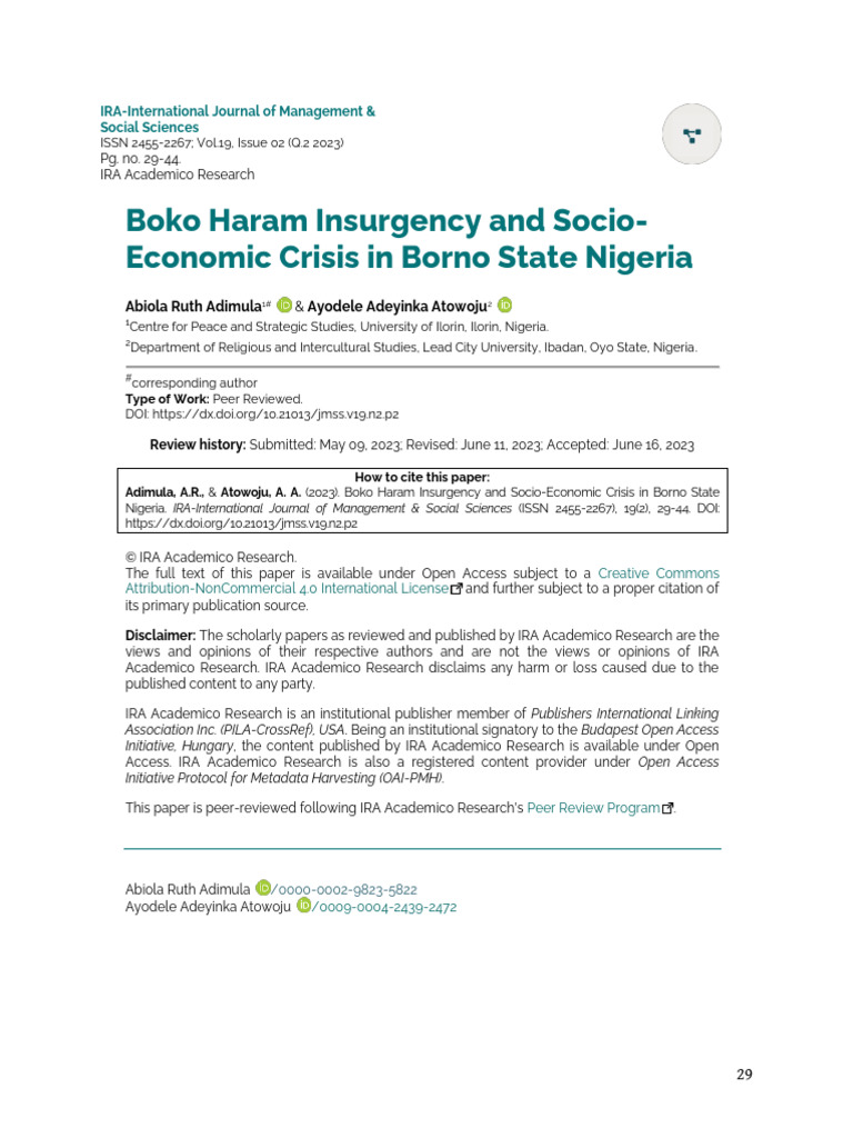 Boko Haram Insurgency and Socio-Economic Crisis in | PDF | Cost Of ...