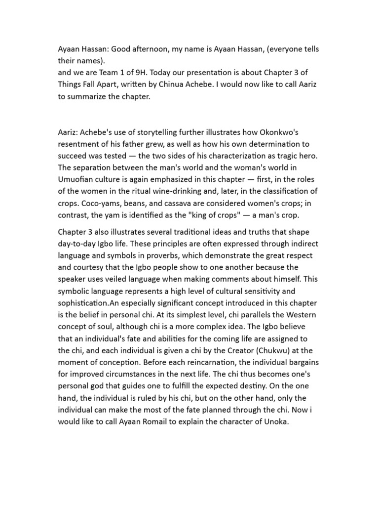 Chapter 3 Analysis of Things Fall Apart | PDF | Igbo People