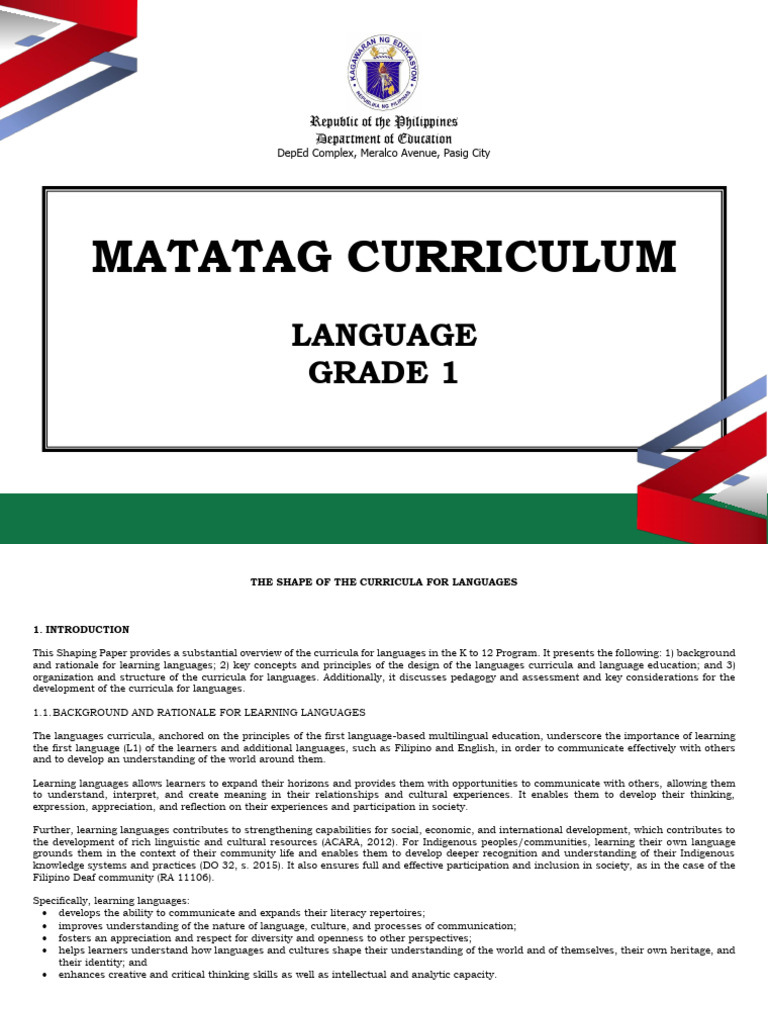 MATATAG Language CG Grade1 | PDF | Curriculum | Literacy