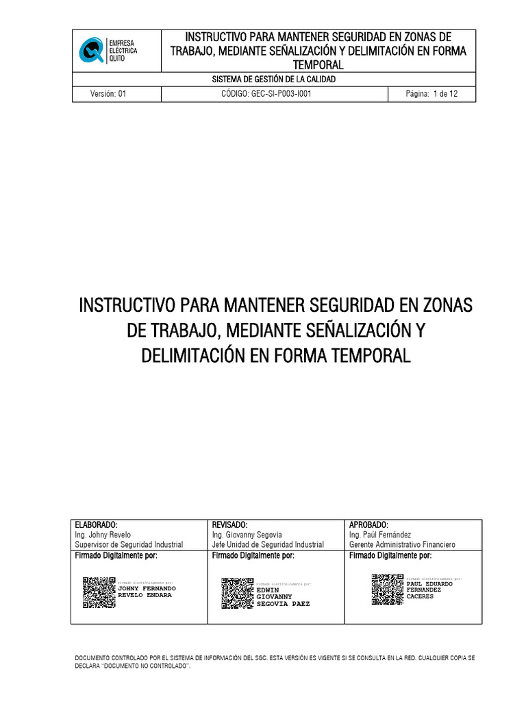 Seguridad en Zonas de Trabajo: Instructivo | PDF | Peatonal | Sistema ...