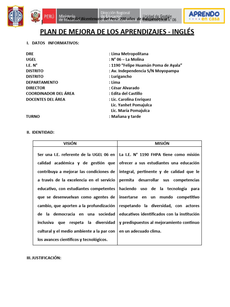 Plan de Mejora en Inglés Secundaria | PDF | Enseñando | Evaluación
