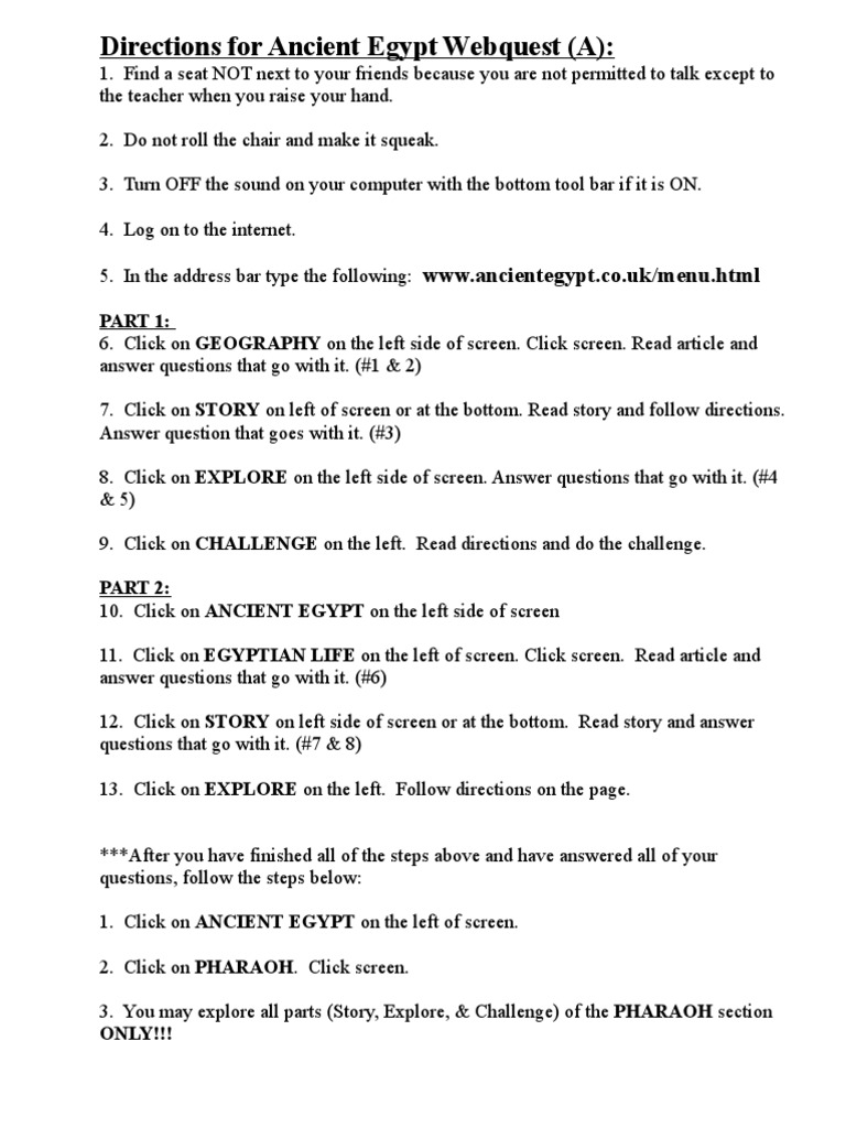 Ancient Egypt Webquest Guide | PDF