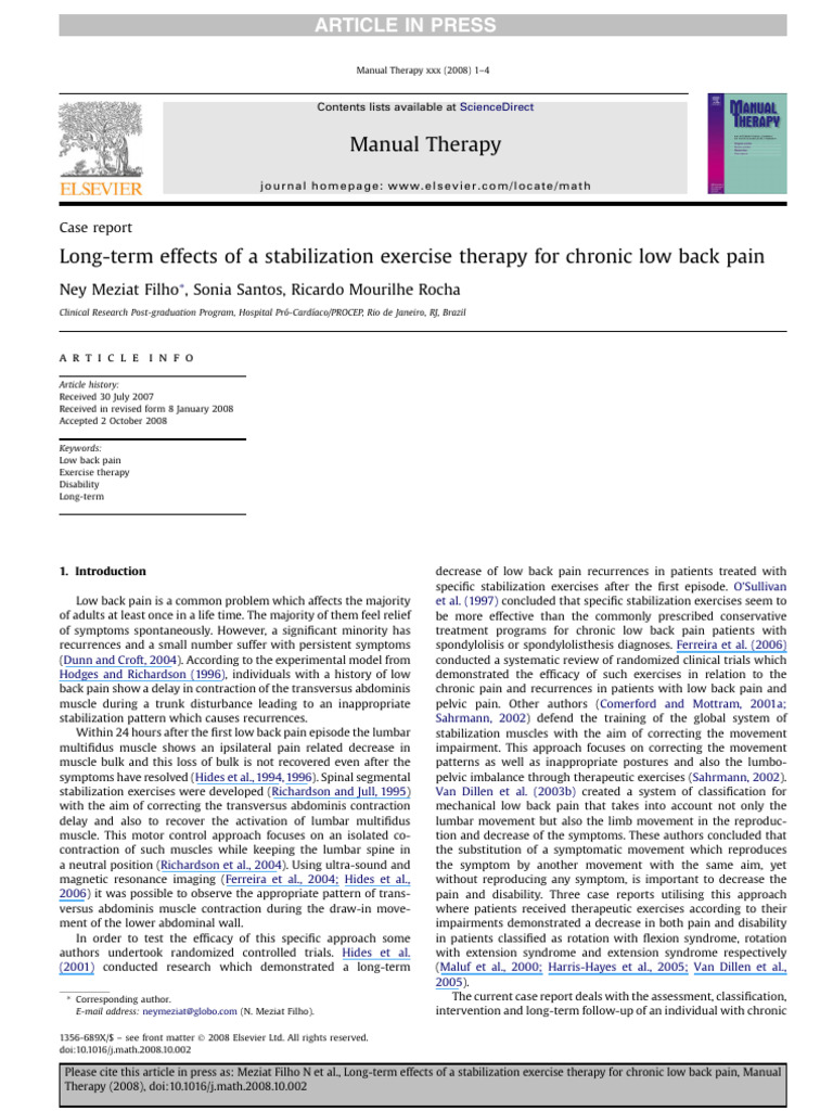 Long-Term Effects of A Stabilization | PDF | Low Back Pain | Back Pain