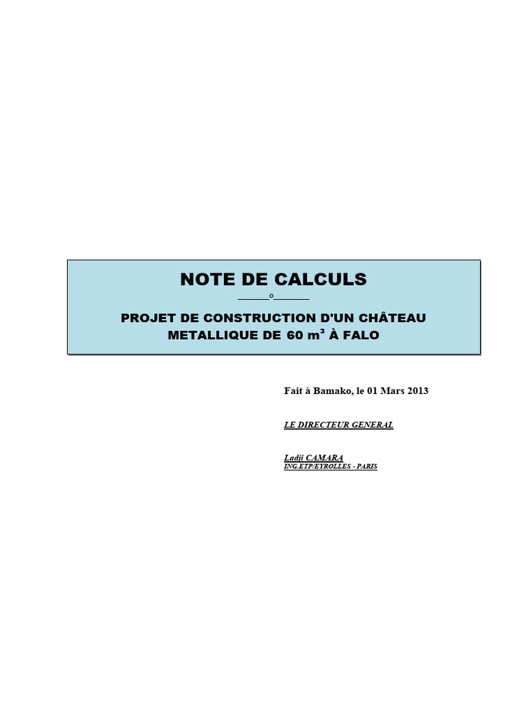 Note de calcul château d'eau 60 m³ | PDF | Élasticité (Physique ...