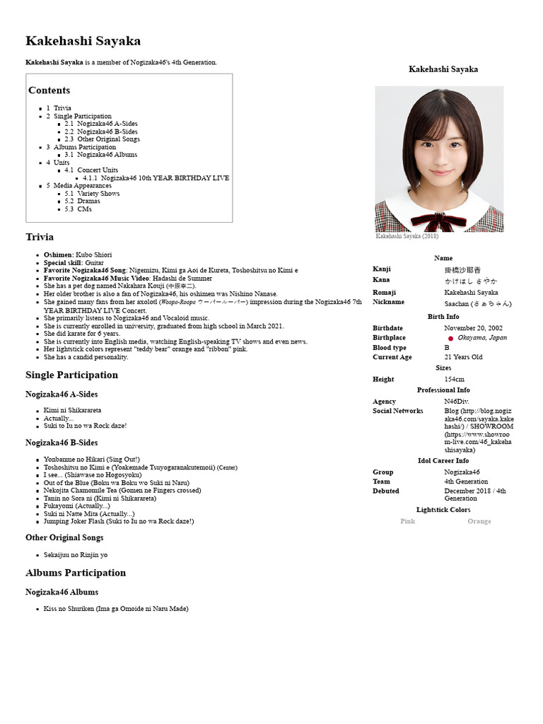 Kakehashi Sayaka - Wiki48 | PDF