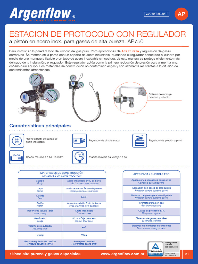 Reguladores de Gases de Alta Pureza | PDF | Gases | Atmósfera
