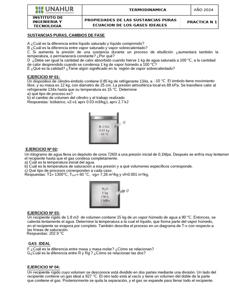 Propiedades y Ejercicios de Termodinámica | PDF | Gases | Presión