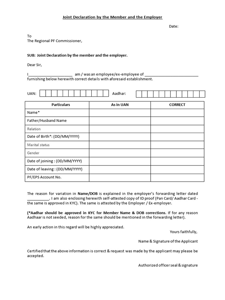 Member-Employer Joint Declaration Form | PDF | Career & Growth | Law