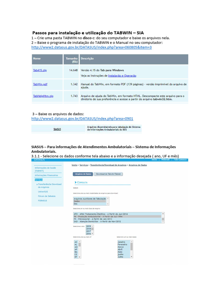 Instalação e Uso do TABWIN SIA | PDF | Diretório (informática ...