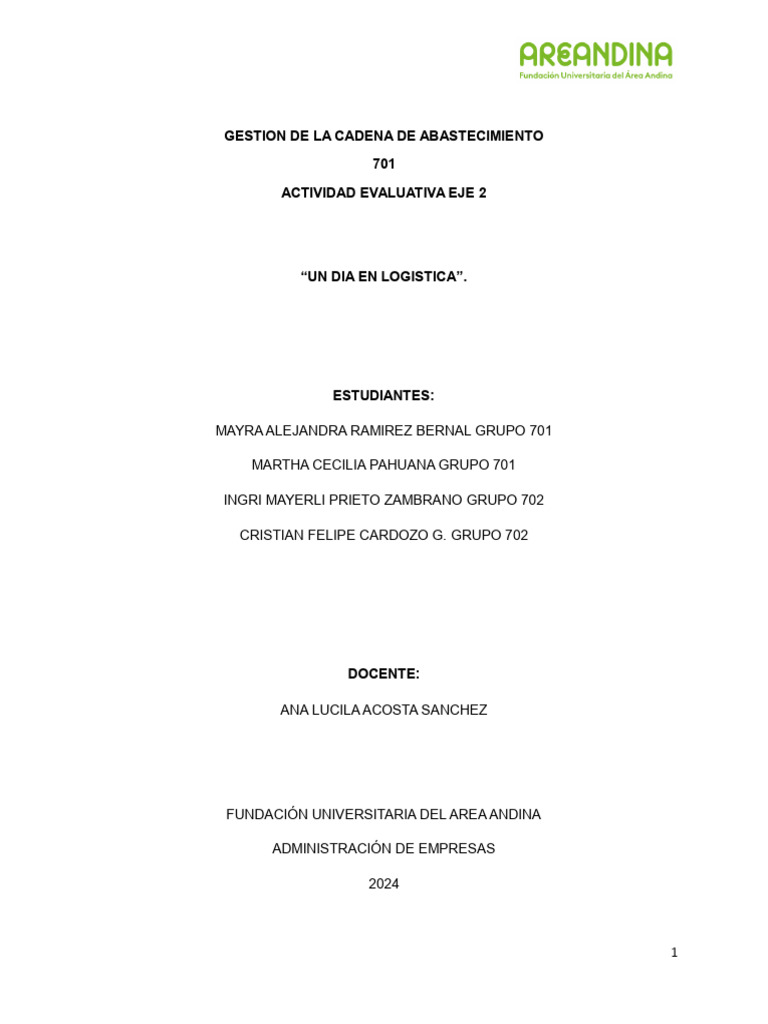 Eje 2 Gestion de La Cadena de Abastecimiento 702 | PDF | Logística ...