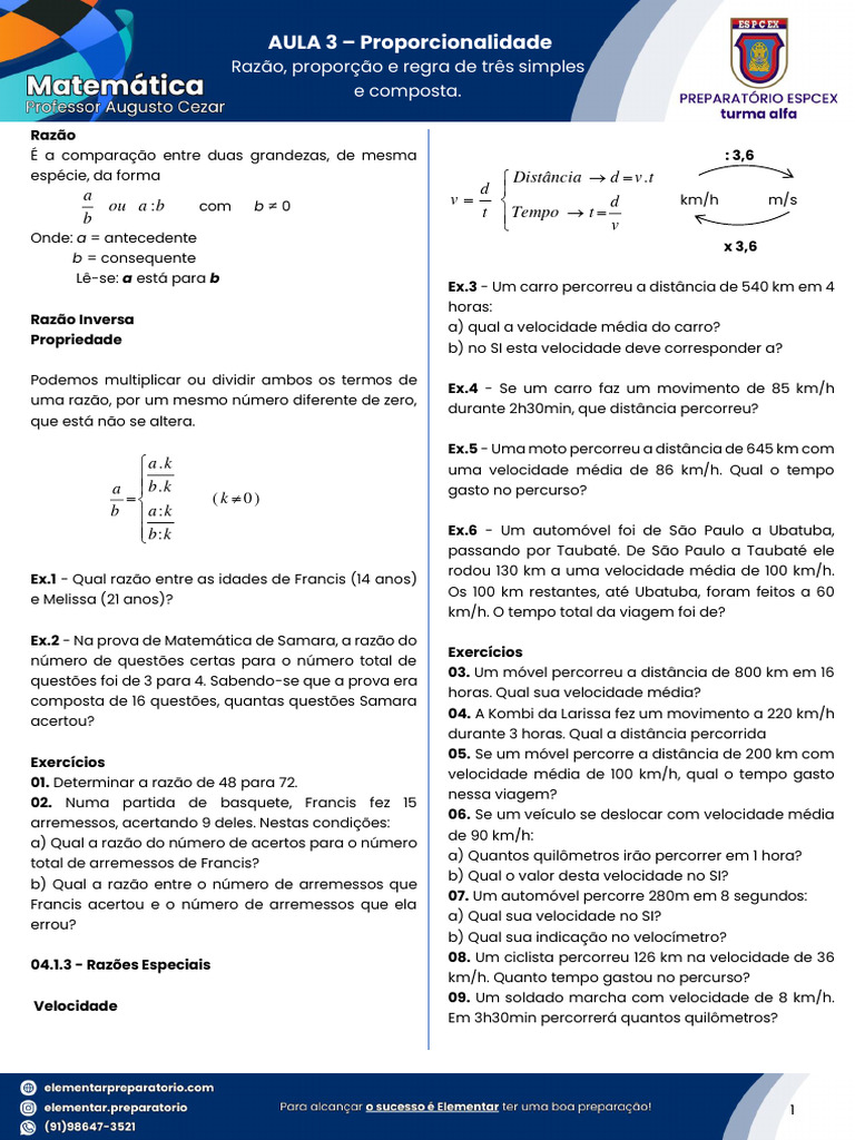 Aula 3 - Razão, Proporção e Regra de Três Simples e Composta | PDF ...