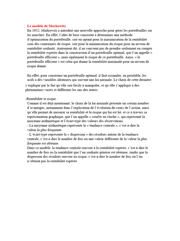 Optimisation et Diversification selon Markowitz | PDF | Diversification ...