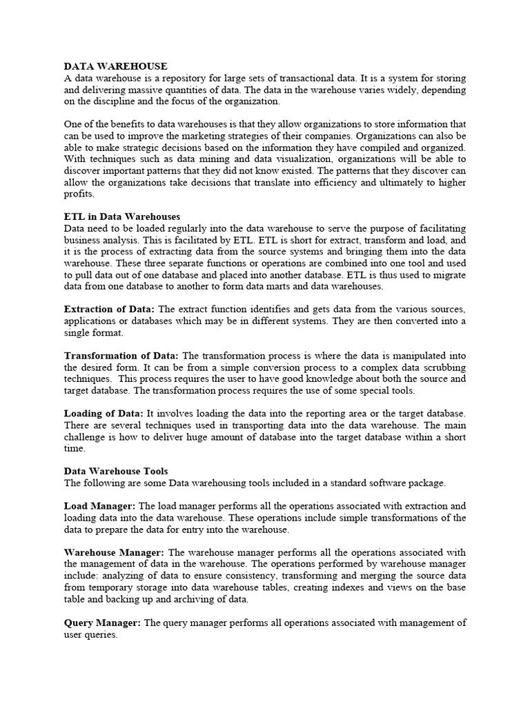 Data Warehouse Pdf Data Warehouse Data Mining