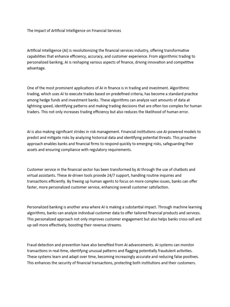 AI Transforming Financial Services | PDF | Artificial Intelligence ...