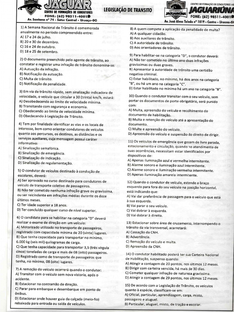 Prova Legislação de Trânsito | PDF
