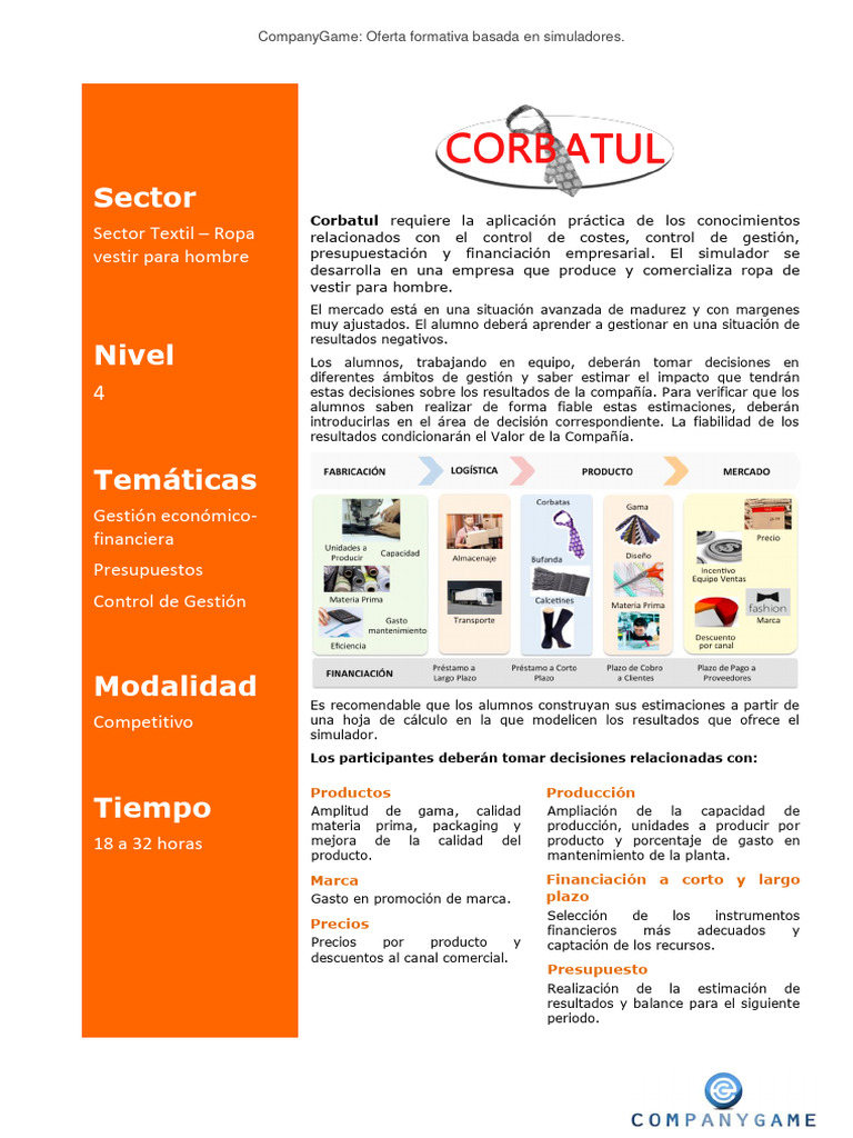 Simulador Corbatul en CompanyGame | PDF | Presupuesto | Business