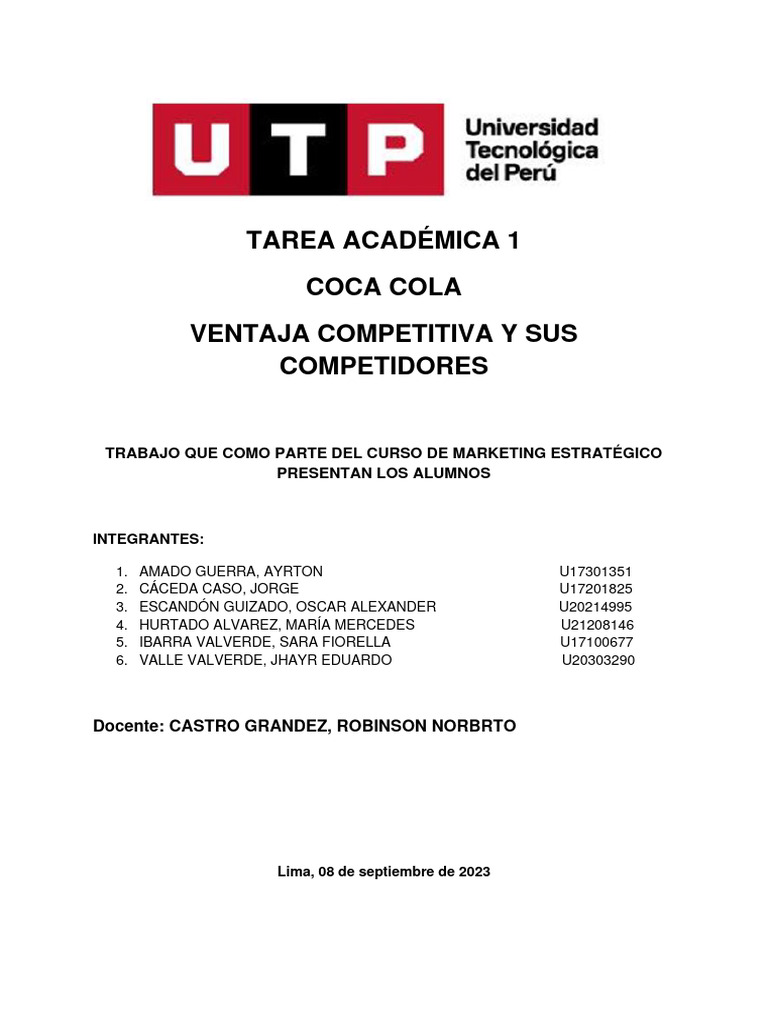 Ta1 - MRK Estrategico - Coca Cola | PDF | Marca | Coca Cola