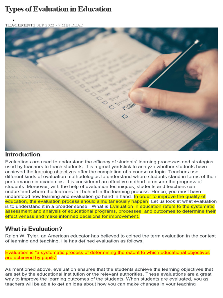 Types Of Evaluation In Education Pdf