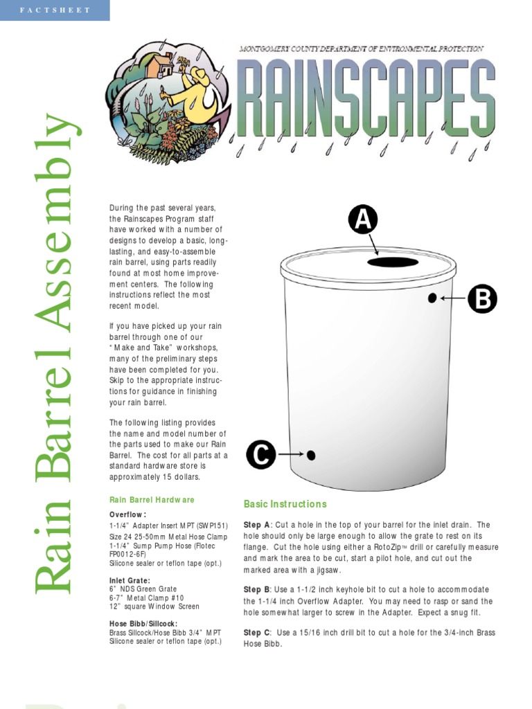 Maryland; Assembly Instructions for Building Rain Barrels Montgomery County Screw