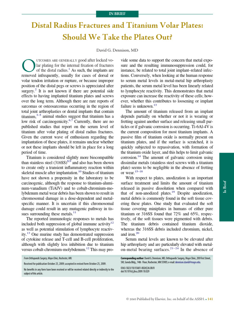 Distal Radius Fractures and Titanium Volar Plates | PDF | Titanium ...