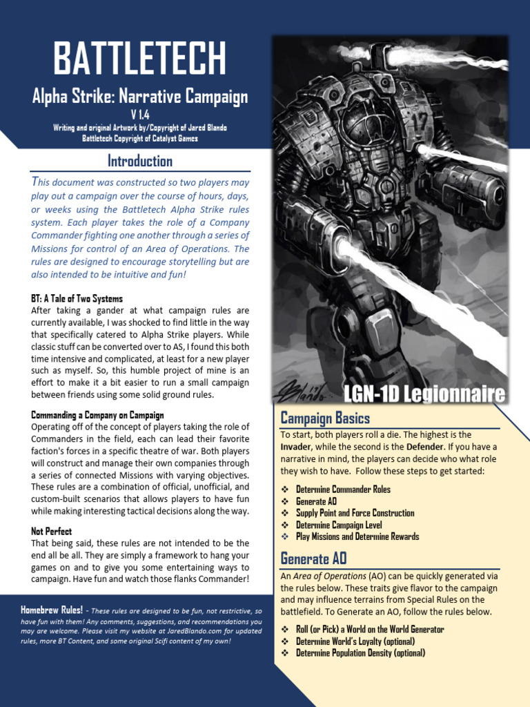 Battletech: Alpha Strike: Narrative Campaign | PDF | Company (Military ...